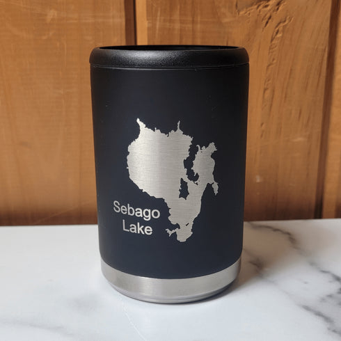 Sebago Lake Engraved  Beer Can Cooler- Black